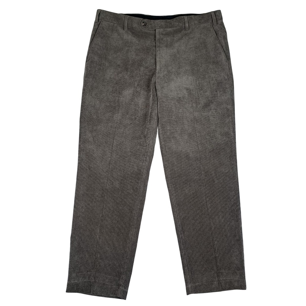 Alan Flusser Dress Pants Mens 40x30 Brown‎ Micro Houndstooth Stretch Flat Front